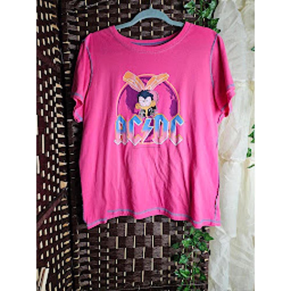 Y2K Hot Pink AC DC Baby Tee Edgy Cartoon Graphic Top